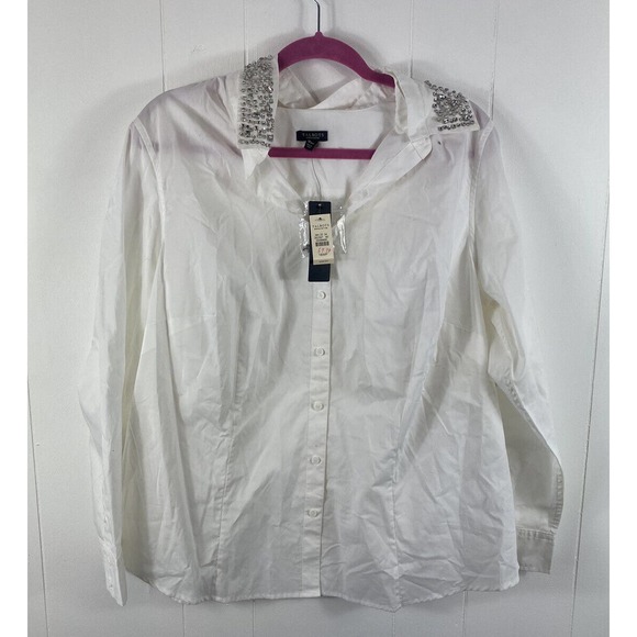NWT Talbot's White Cotton Rhinestone Collared Long Sleeved Button Down Shirt 18 - Picture 1 of 6